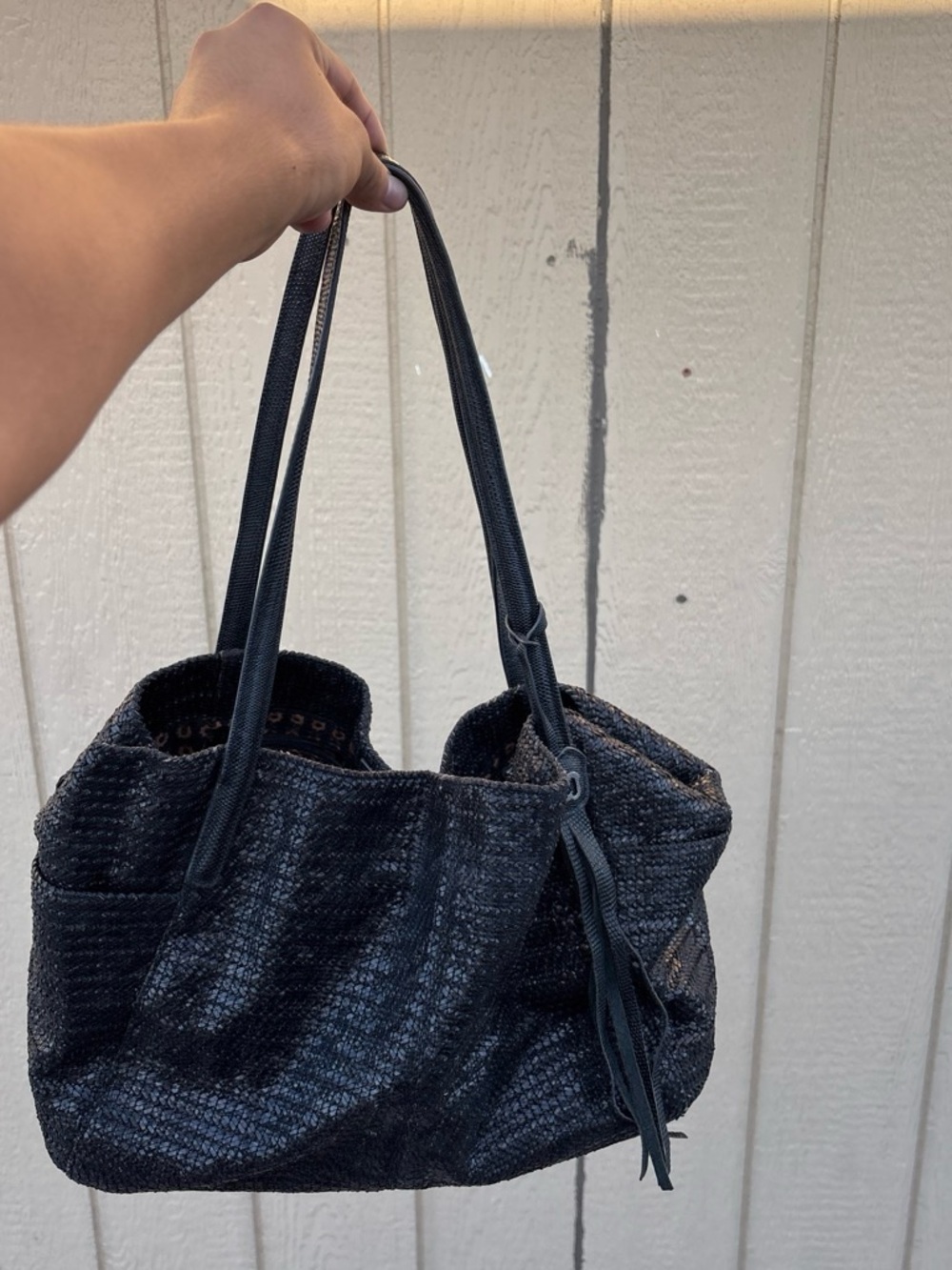 Black Woven Shoulder Tote Bag - Eric javits